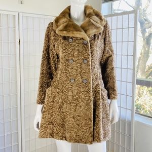 Vintage Womens Faux Fur Carmel Color Cocktail Coat, M.